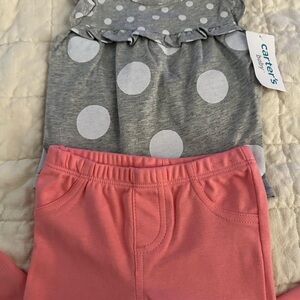 Carter's Gray Polka Dot Top and Coral Pants Set
